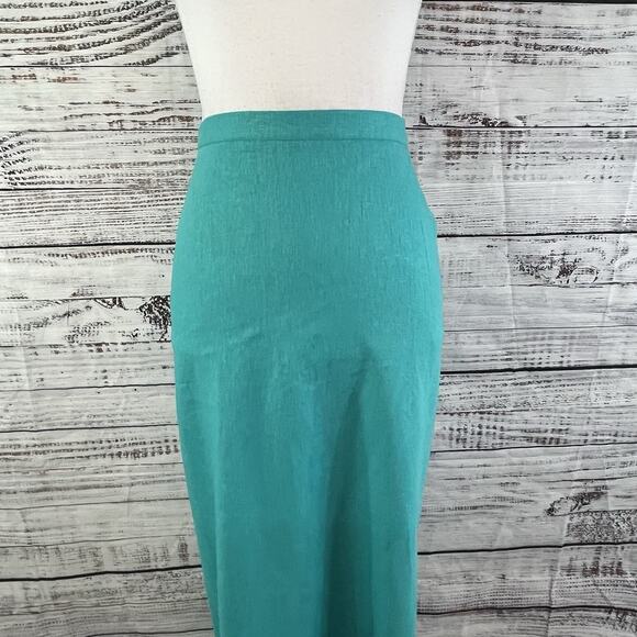 Maggie Barnes Skirt Plus size 34W Aquamarine Green Linen Long Straight Modest - Picture 4 of 13